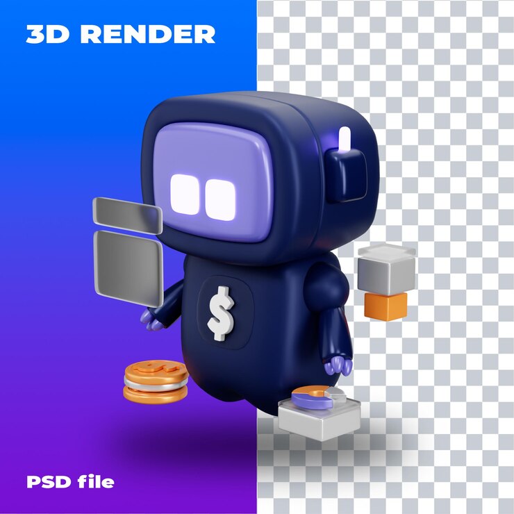 PSD financial bot 3d rendering 3d icon