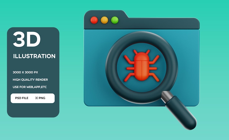 PSD psd find website bug 3d illustration