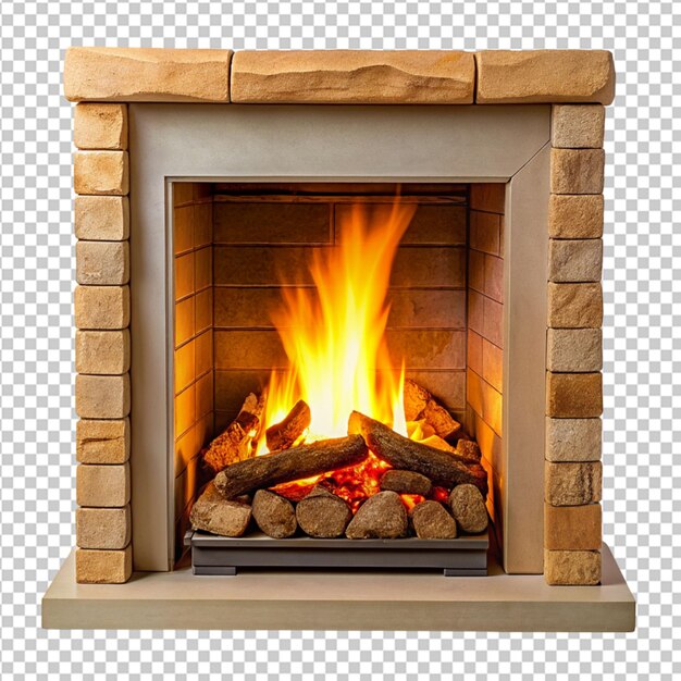 PSD psd of a fireplace with burning fire stone fireplace on transparent background