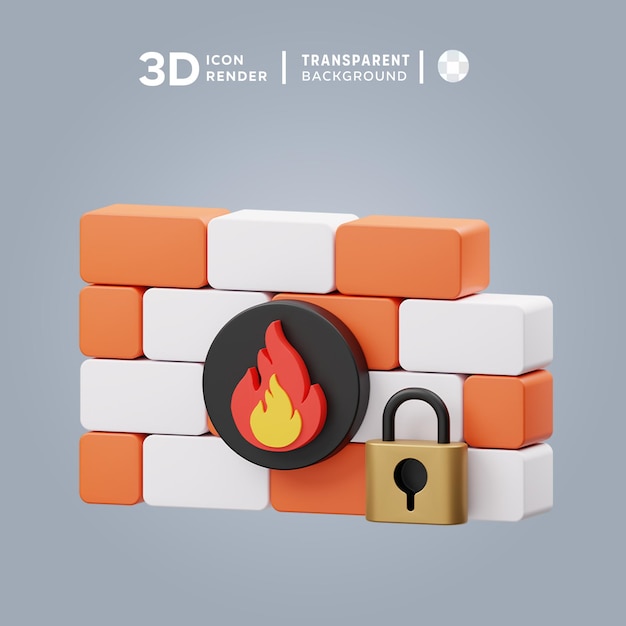 PSD illustrazione 3d del firewall psd