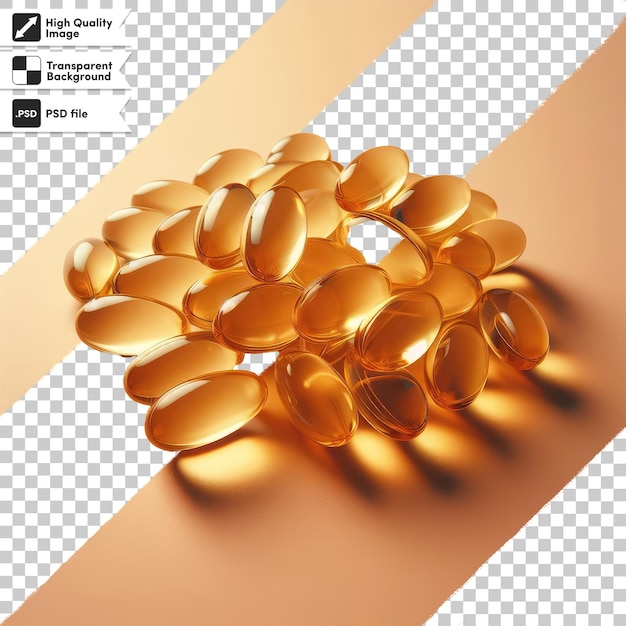 Psd fish oil capsules yellow pills on transparent background