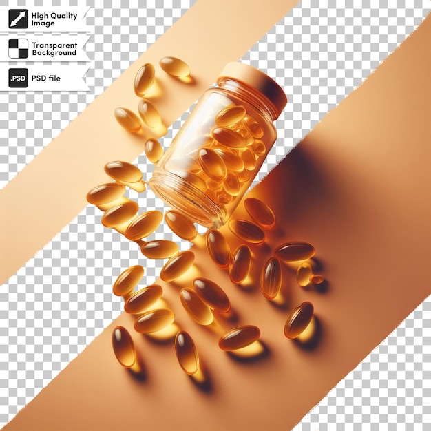 PSD psd fish oil capsules yellow pills on transparent background