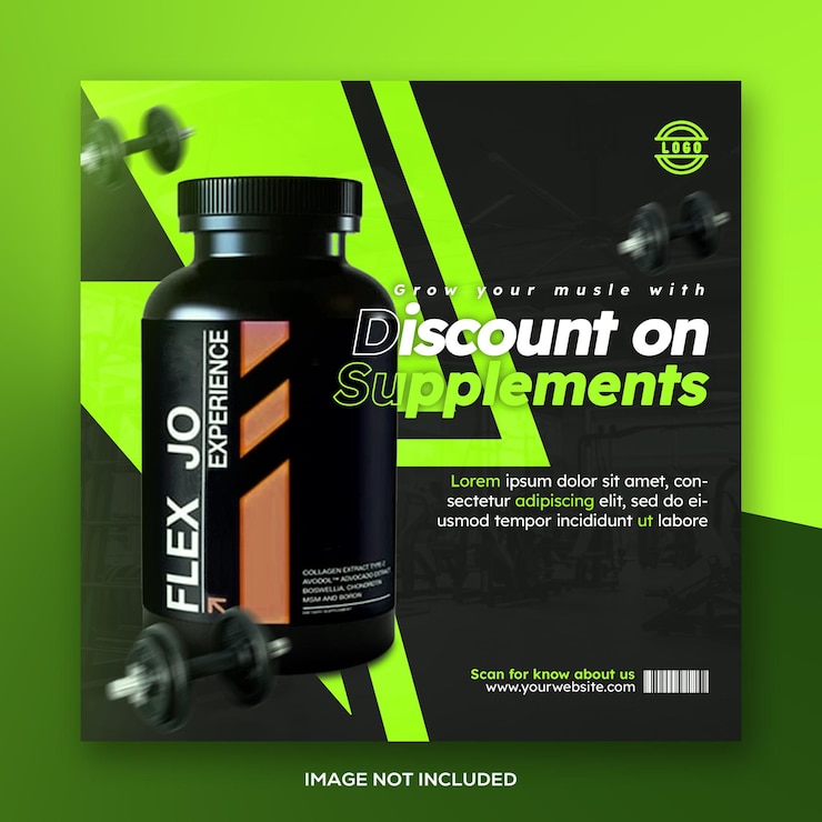 PSD fitness poster bodybuilding flyer met foto vierkant social media banner of post