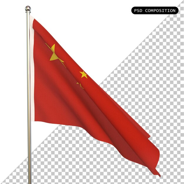 Psd bandiera paese della cina isolato 3d render illustrazione