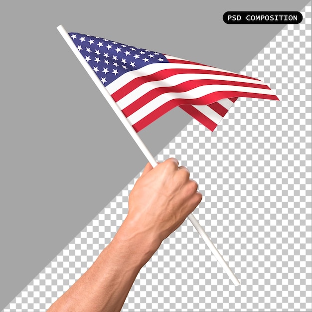 PSD 미국 국기 (flag of the united states of america) - 손을 고 있는 3d 렌더링 일러스트레이션