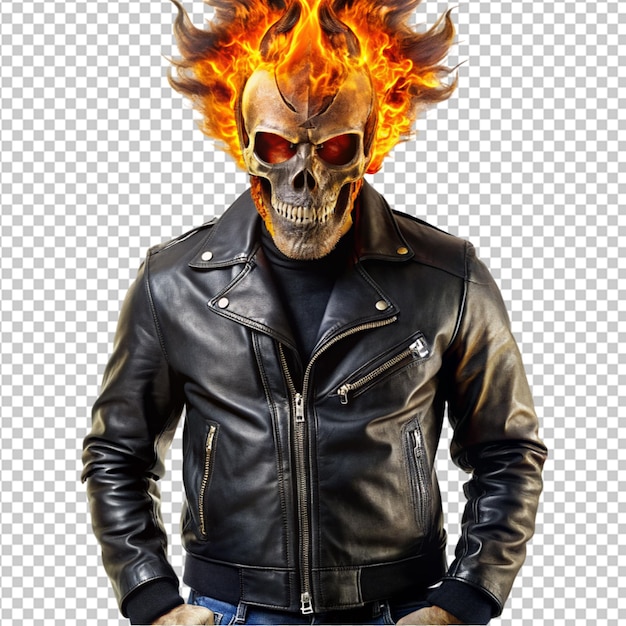 PSD psd of a flaming skull in biker on transparent background