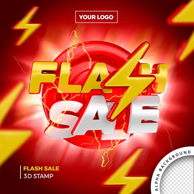 PSD psd flash sale red 3d render stamp con alpha background