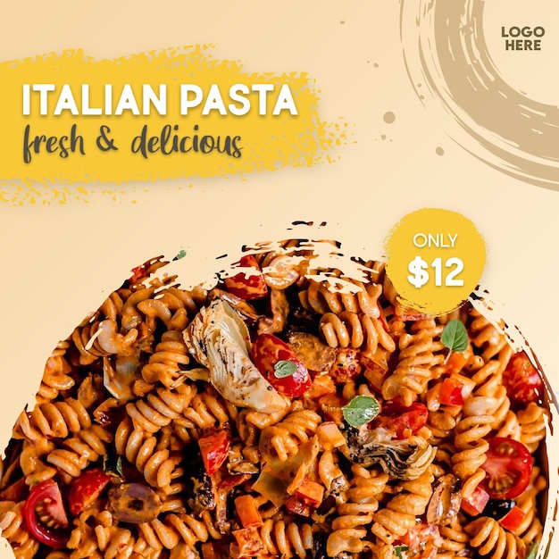 Modello psd flat design italiano pasta post