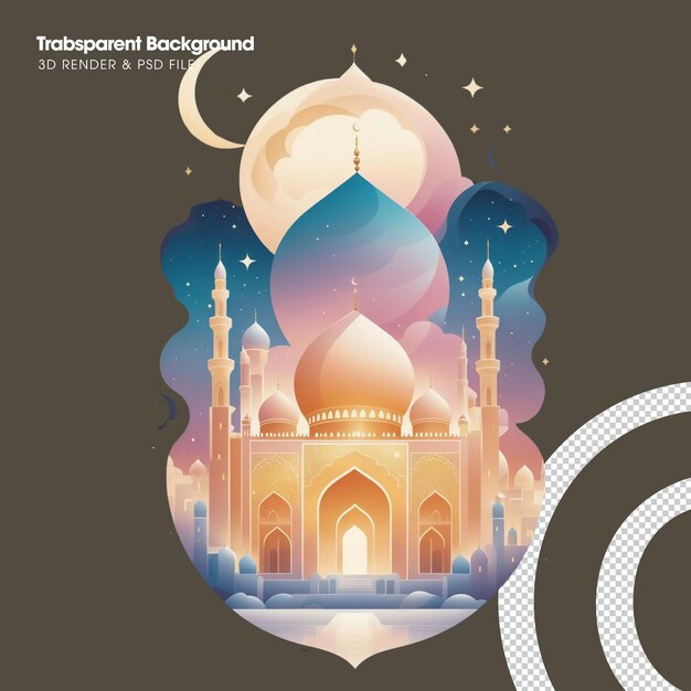 Psd flat design mosque on the stage illustration