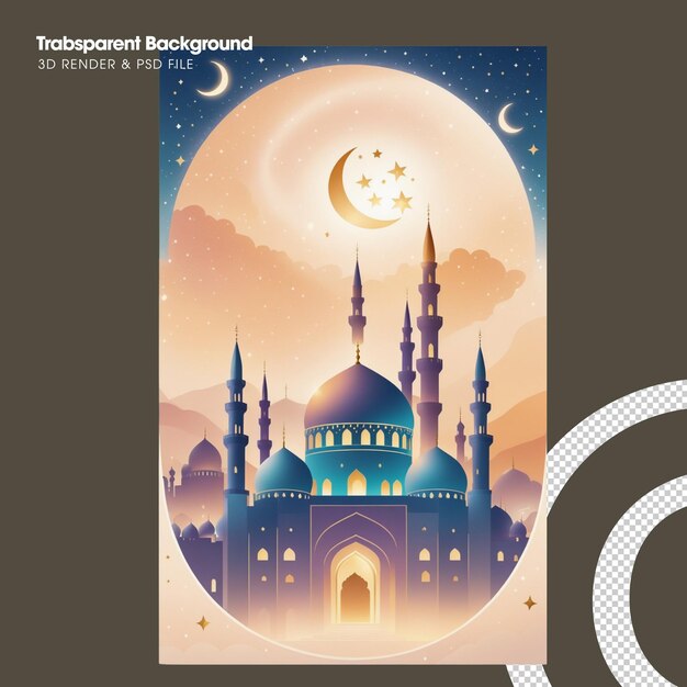 Psd flat design mosque on the stage illustration