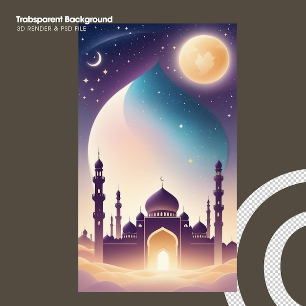Psd flat design mosque on the stage illustration