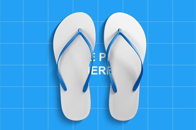 Psd flip flops white isolated on blue background editable