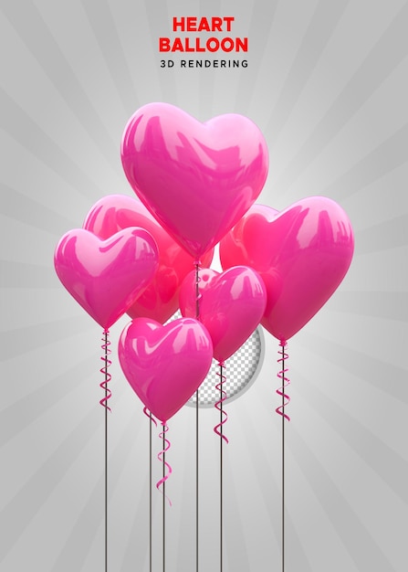 PSD psd floating pink heart balloon 3d rendering