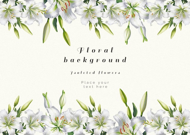 PSD psd floral background with beautiful isolated flowers and leaves