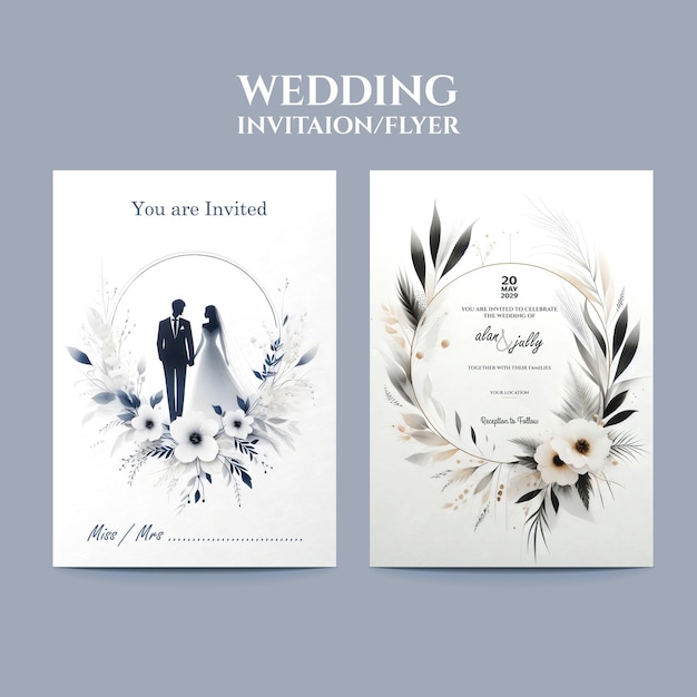 PSD psd floral wedding invitation greeting cards set elegant vintage style