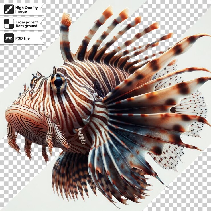 PSD psd florida lionfish are an invasive species found near the coast on transparent background with edi