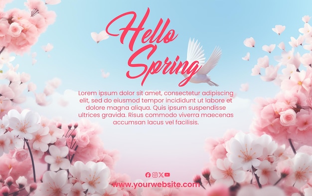 psd flower hello spring poster