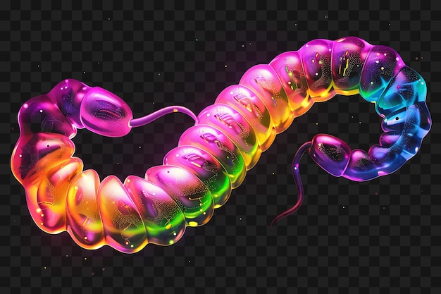 PSD psd of fluorescent gummy worms formed with shattered gummy worm pie y2k glow neon outline design