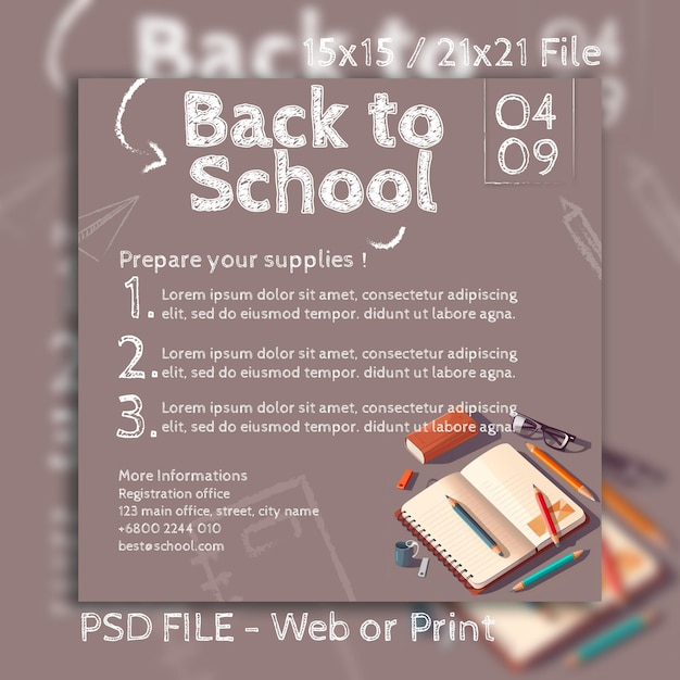 Psd Flyer Backtoschool Essentials Zabawne Ręcznie Narysowane Zapasy I Instrukcje