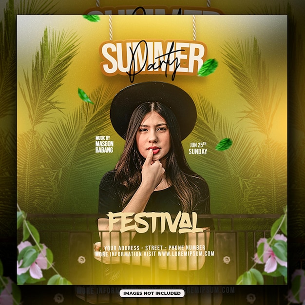 Шаблон psd flyer summer dj party премиум-дизайн шаблон для социальных сетей