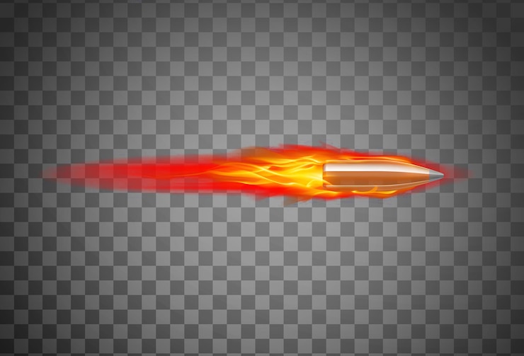 PSD psd flying bullets with traces of flames and smoke