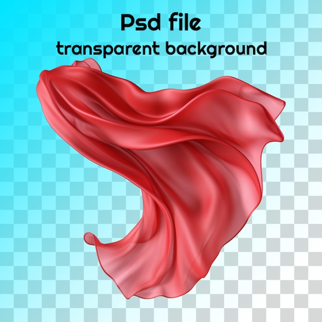 Psd flying red silk fabric transparent background
