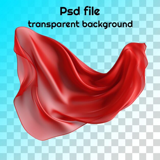 Psd flying red silk fabric transparent background