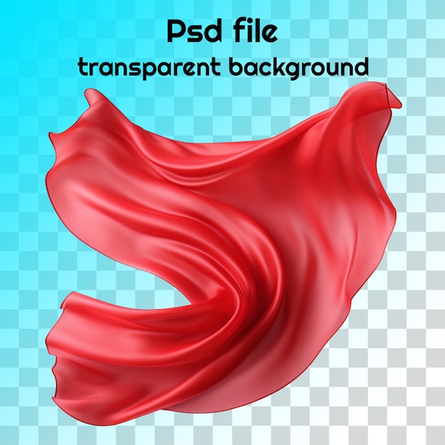 Psd flying red silk fabric transparent background