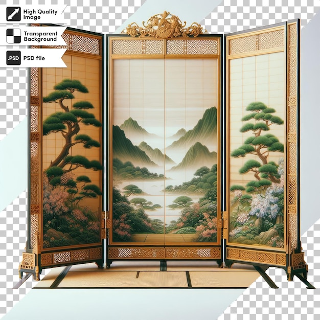 PSD psd folding chinese partition screen on transparent background with editable mask layer