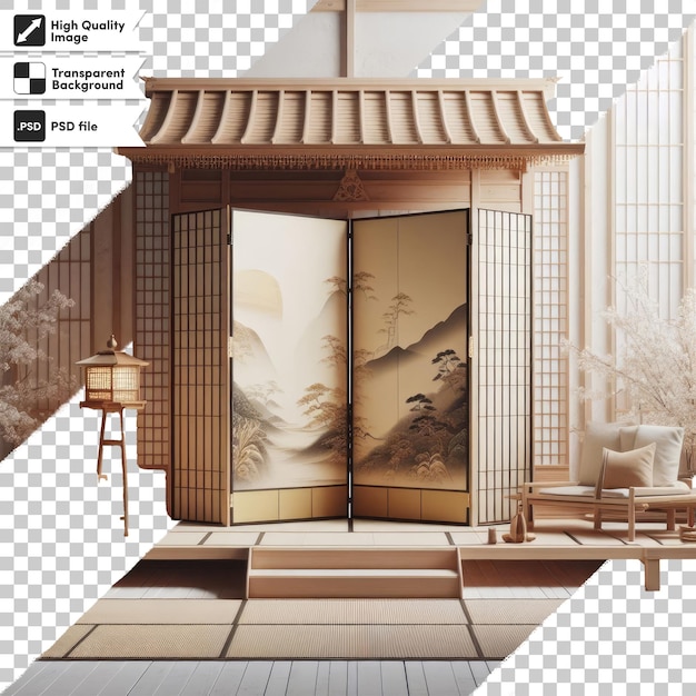 PSD psd folding chinese partition screen on transparent background with editable mask layer