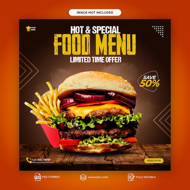 PSD 食品バナーまたは投稿テンプレートのデザイン