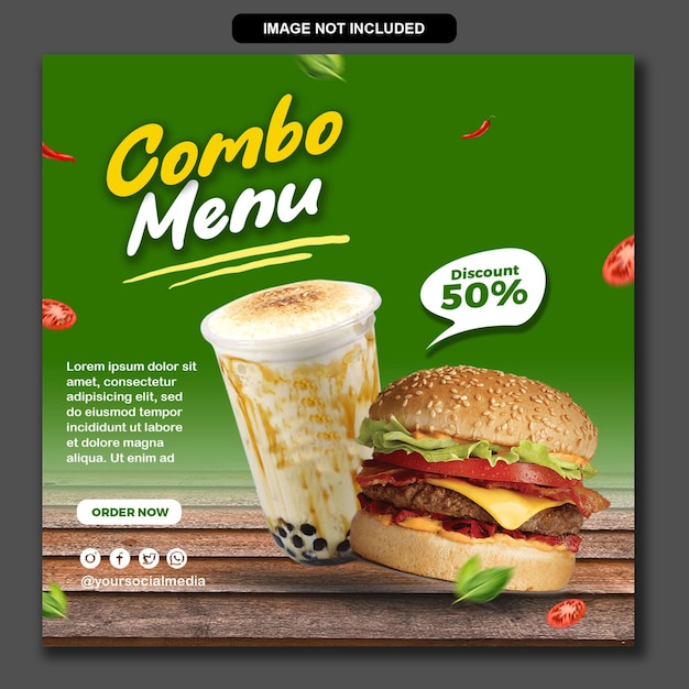 PSD psd food combo menu media społecznościowe szablon banera postu na instagramie