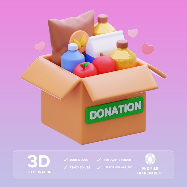 PSD 식품 기증 3D 일러스트레이션