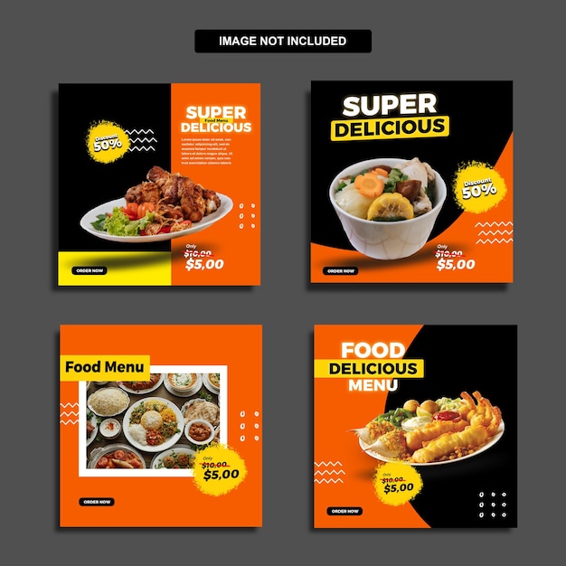PSD Food Instagram post voor restaurant promotie social media post sjabloon set