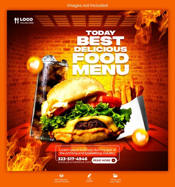 PSD psd food menu and restaurant social media banner template