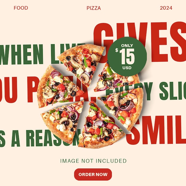 PSD psd food pizza z kremem tło szablon postów na instagramie