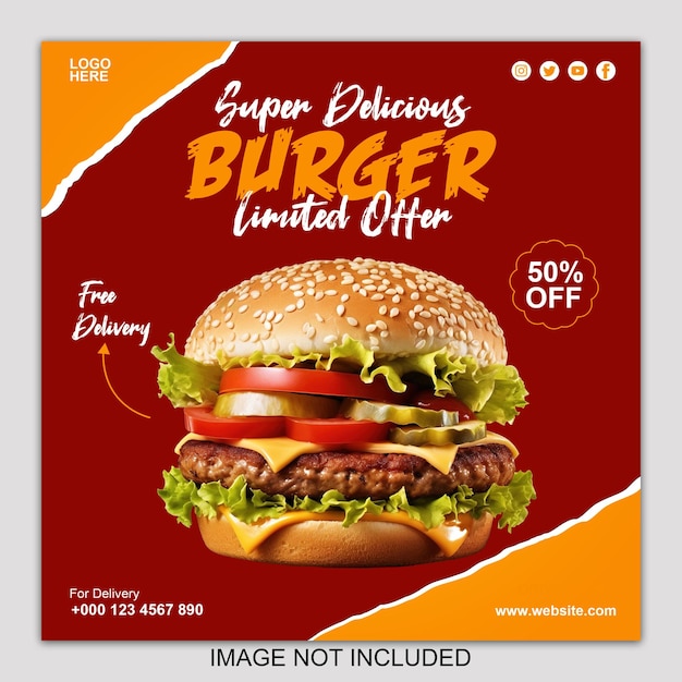 PSD food social media en instagram promotie postontwerp