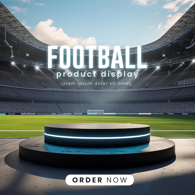 Psd football product podium display in soccer stadium