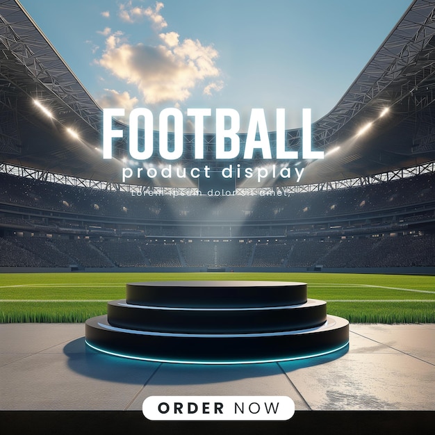 Premium PSD | Psd football product podium display in soccer stadium