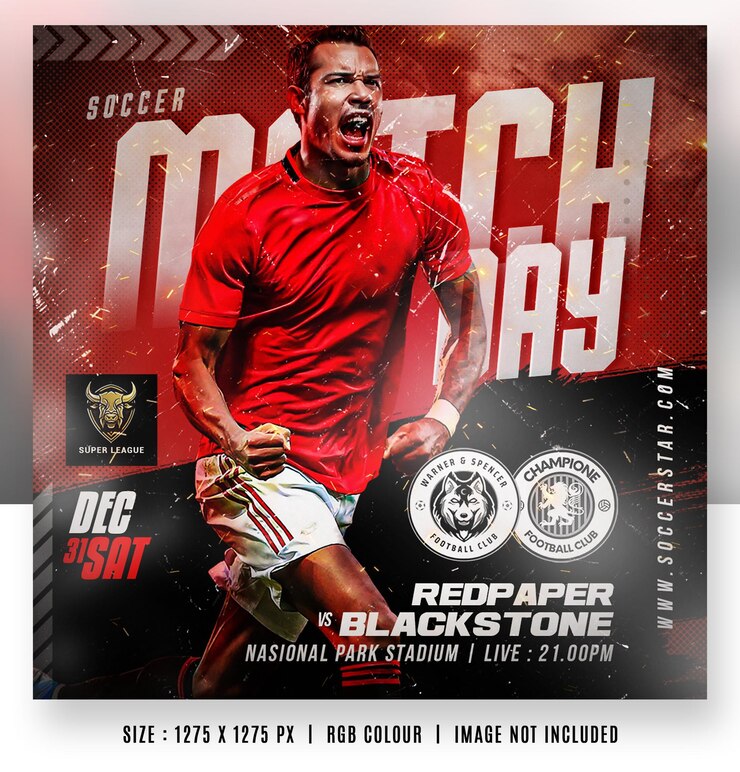 PSD football soccer sports matchday flyer poster and post banner templates