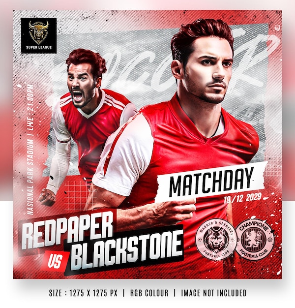 PSD football soccer sports matchday flyer poster and post banner templates