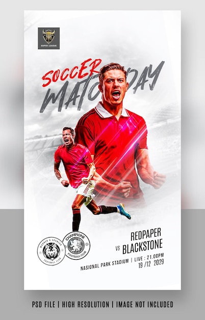 PSD football soccer sports matchday flyer poster and social media post banner instagram templates