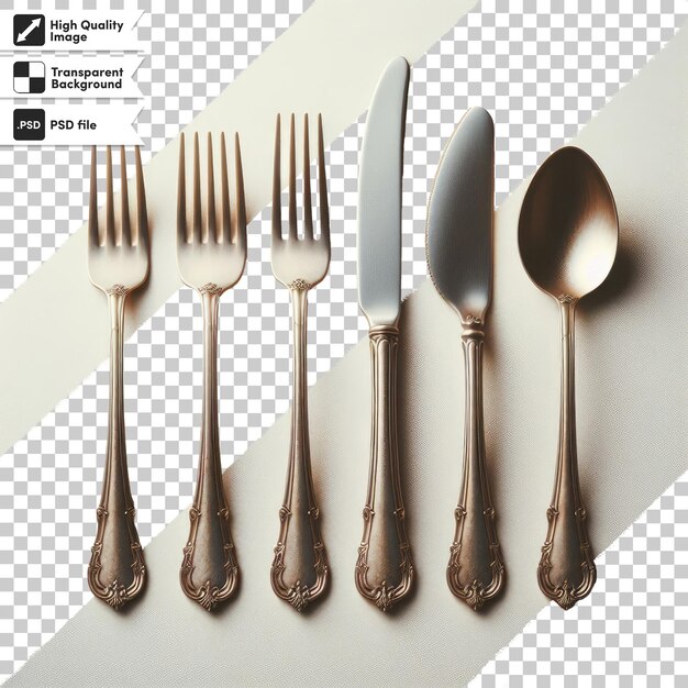 Psd fork spoon and knife tableware on transparent background with editable mask layer