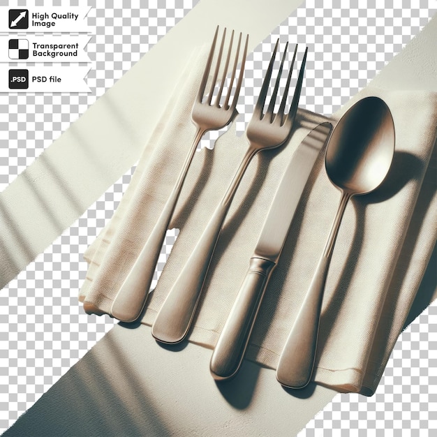 Psd fork spoon and knife tableware on transparent background with editable mask layer