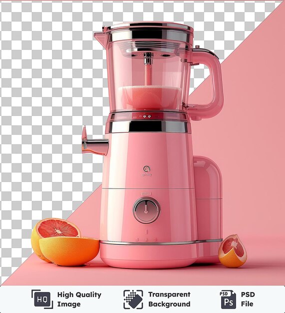 PSD psd foto juicer sinaasappels en grapefruit op een roze achtergrond