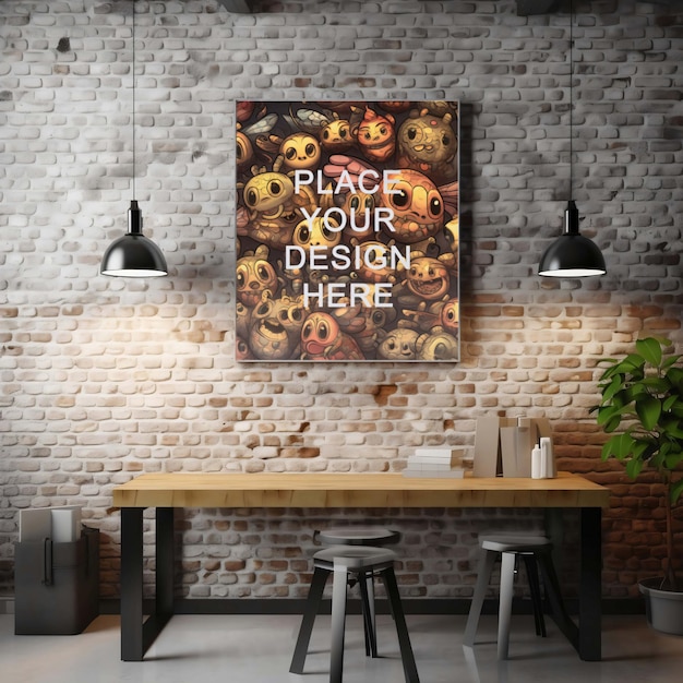 PSD psd frame mockup in a bar brick wall picture drinks bar table background design generative ai