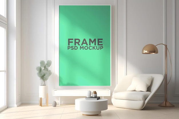 Psd frame mockup in white room