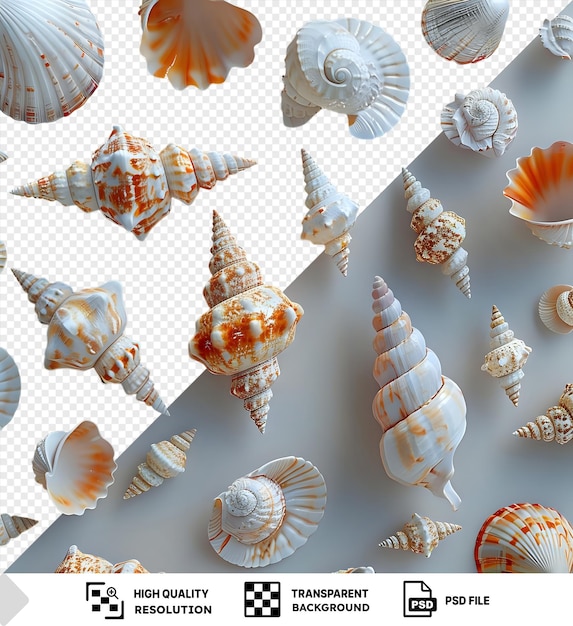 Psd frame of sea shells on a isolated background