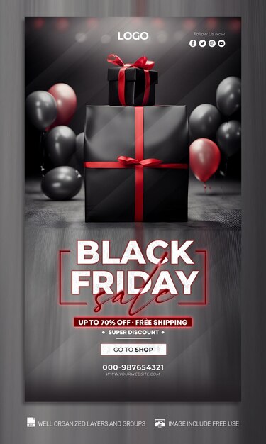 PSD psd psd gratuiti poster del black friday per social media e banner tamplate