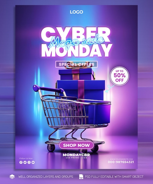 Psd free psd cyber monday poster and flyer promo social media tamplates